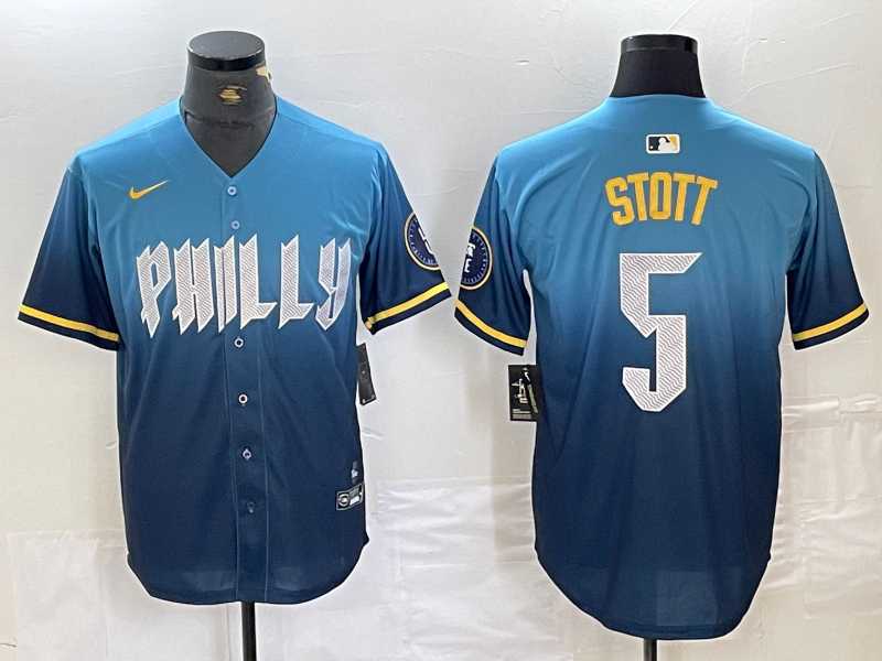 Men%27s Philadelphia Phillies #5 Bryson Stott Blue 2024 City Cool Base Stitched Jersey